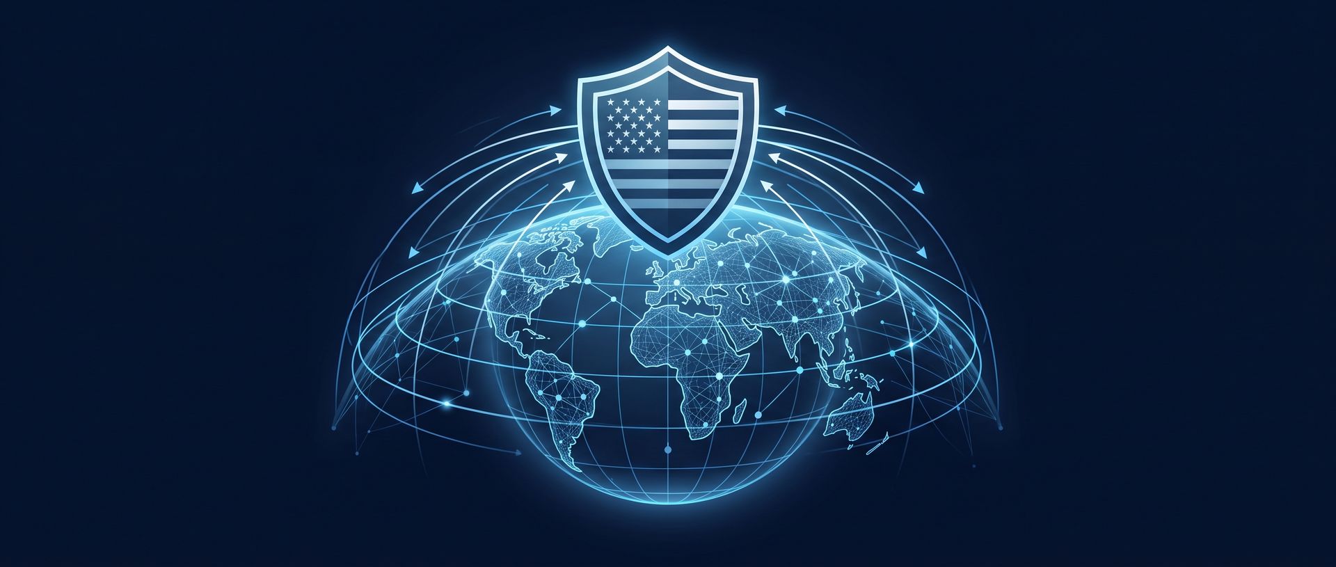 US Cloud Act on the Whole space.
Minimalist, simple, sleek, modern, high-level, no text, text-free. #010d26 background