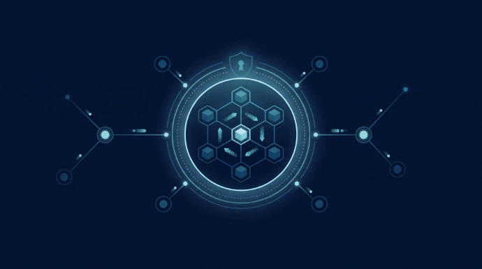 Edge Sovereignty.
Data remains localized on air-gapped servers or sovereign cloud nodes, mitigating GDPR and US CLOUD Act risks.
Minimalist, simple, sleek, modern, #010d26 background. No Text. Text-free.