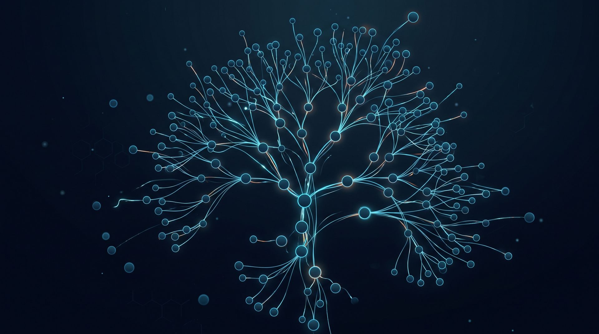 Schematic animation showing OKF Markdown files forming a traversable, linked knowledge topology or "Forest/Tree".

Minimalist, simple, sleek, modern, #010d26 background. No Text. Text-free.