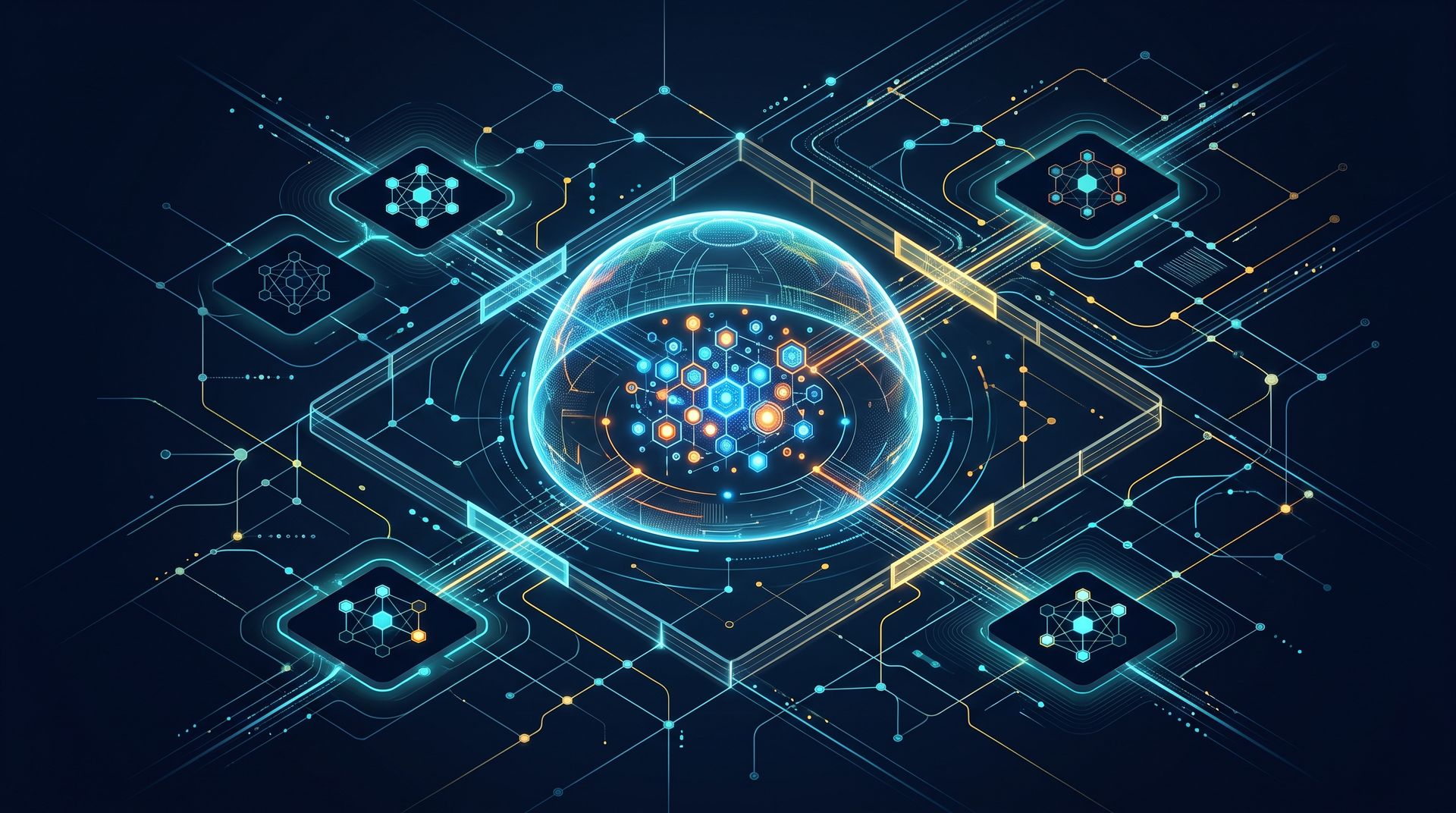 A "Data Wall" visualization or security architecture diagram highlighting air-gapped nodes and the "Immune Local Digital Bubble" .