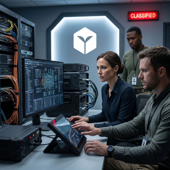 "Okiff Enterprise AI Licensing Use Cases.
Air-gapped and classified environments.
Defense, intelligence-adjacent, and critical infrastructure deployments where no external connectivity is permitted, at any point, by policy — not just by preference."

Hyper-realistic, highly detailed, professional corporate, 85mm lens photograph. No text. Text-free.
Okiff logo attached.