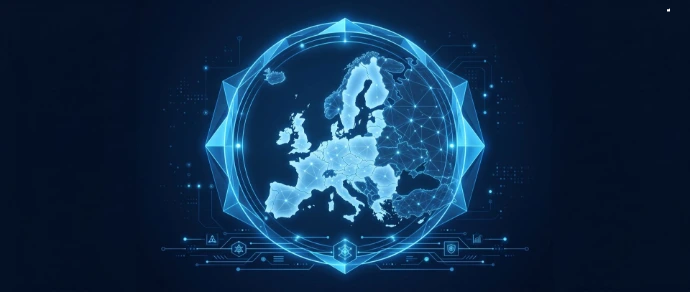 EU AI Act on the Whole Europe.
Minimalist, simple, sleek, modern, high-level, no text, text-free. #010d26 background